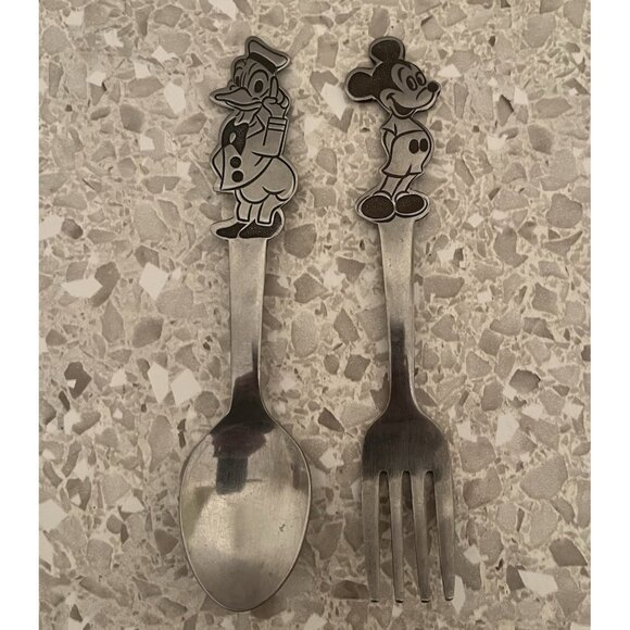 Walt Disney Mickey Mouse & Donald Duck Childrens Fork and Spoon Japan Light Wear - Picture 1 of 5